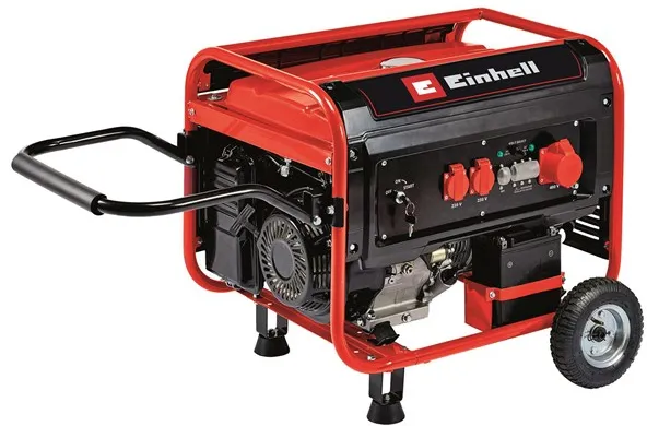 Einhell TC-PG 65/E5 bensiinikäyttöinen generaattori, jossa on 2x230 volttia ja 1x400 volttia